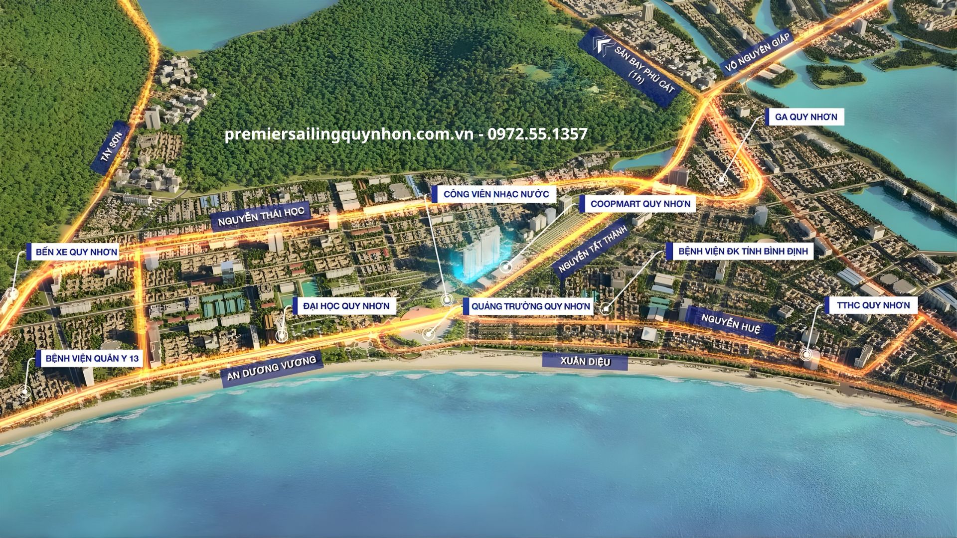 Vị trí dự án Sailing Quy Nhơn số 7 Lê Duẩn, 3 mặt tiền trung tâm thành phố.